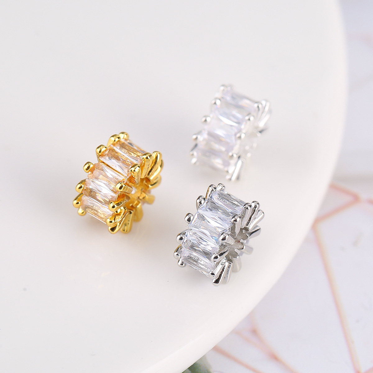 Copper Plated 18K Gold Inlaid T Square Diamond Lutong Bead Bucket Bead DIY Necklace Bracelet Bead Accessories Zircon Wholesale