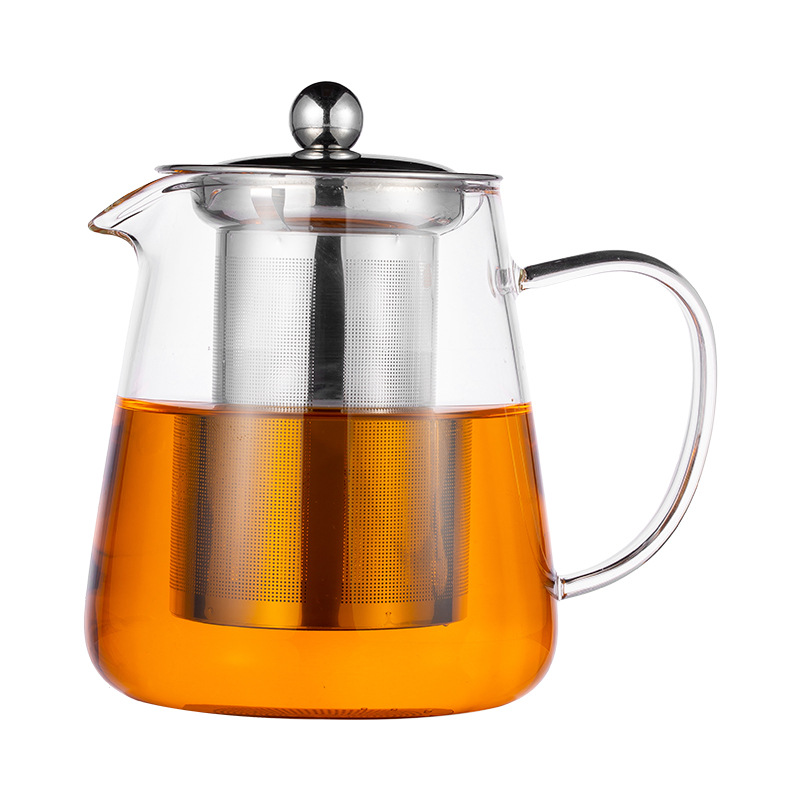 Handmade large capacity high borosilicate glass straight pot stainless steel liner filter teapot tea set tea separate pot