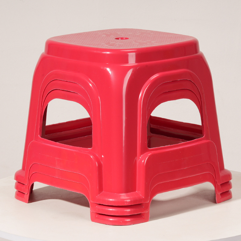 Plastic Red Small Stool for Home Use, Durable Plastic Children's Low Stool, Small Bench, Thickened Adult Round Stool, Stackable and Printed