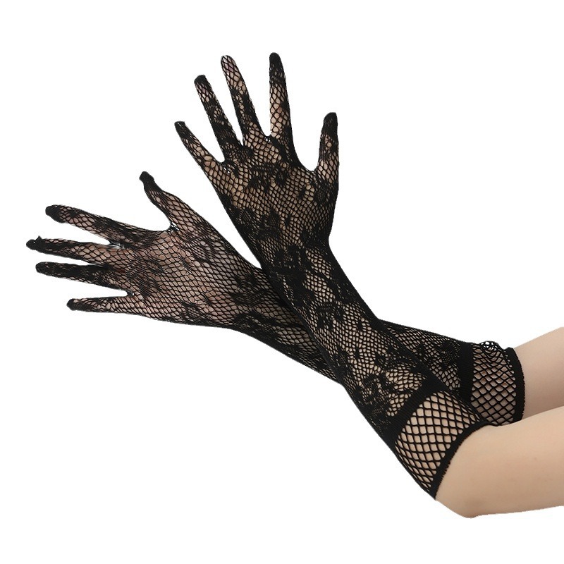 New Sexy Fishnet Lace Elastic Gloves Bride Long-Sleeved Ceremonial Bar Sexy Wedding Dress
