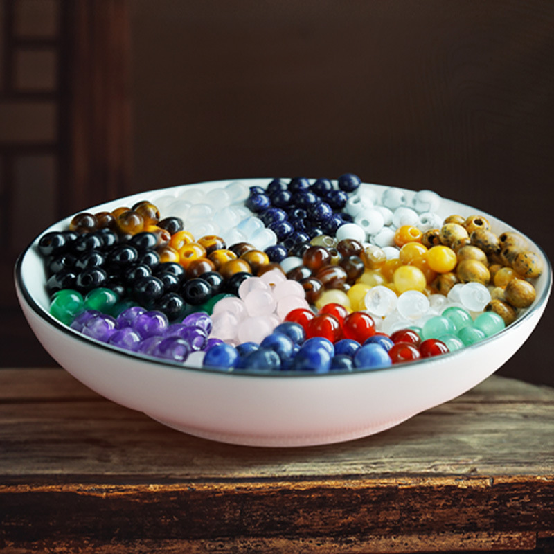 Factory Direct Supply of Agate Loose Beads, Large Hole Round Beads, Handmade DIY Jewelry Accessories, Semi-Finished Crystal Loose Beads