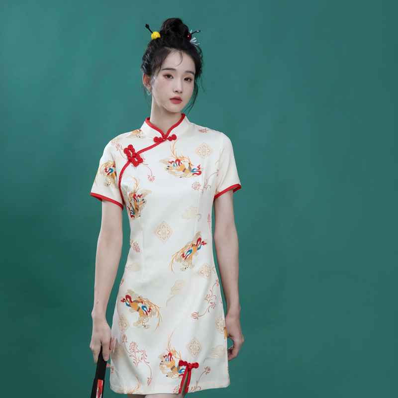 Chinese Style Couple's plus size Cheongsam Split Design Sense Simple Style Vertical Collar Shirt Design Sense Irregular Printing
