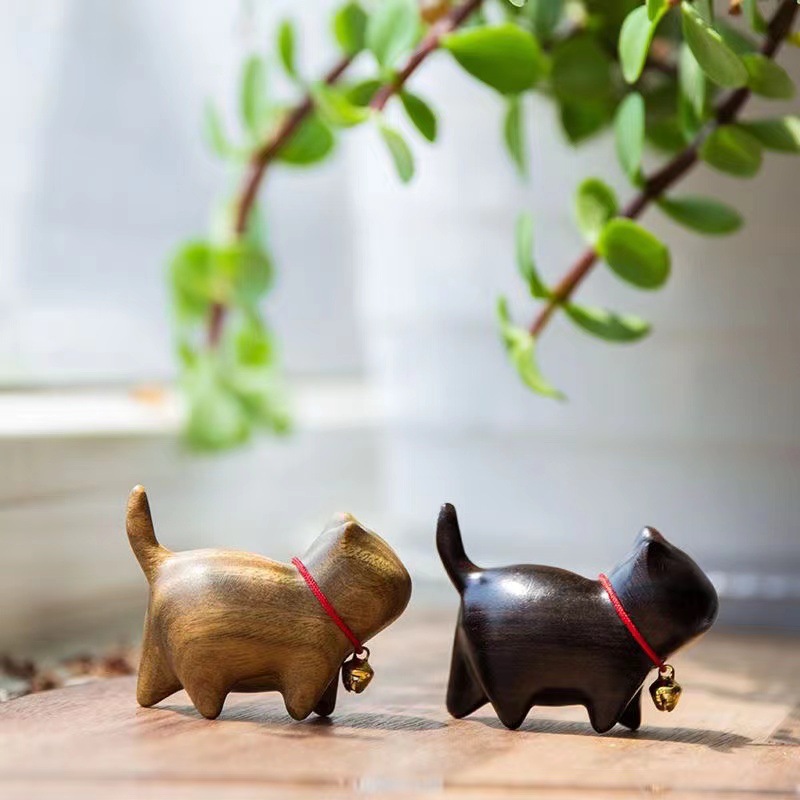 Sandalwood Kitten Ornaments Cute Animal Creative Mini Wooden Curious Cat Wen Play Handlebar Small Gift Gift