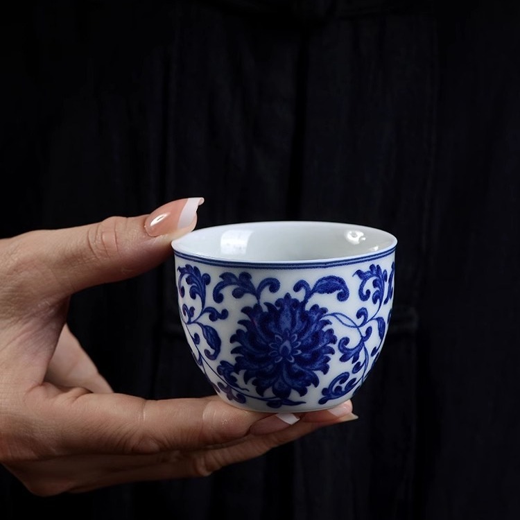 Blue and White tangzhilian Cup Jingdezhen ceramic personal Cup for men and women Chinese tea cup for guests tea cup single Cup
