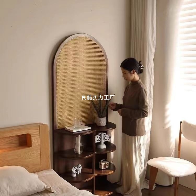 Rattan partition display screen entrance porch facing door wall corner cabinet retro Chinese style storage seat screen