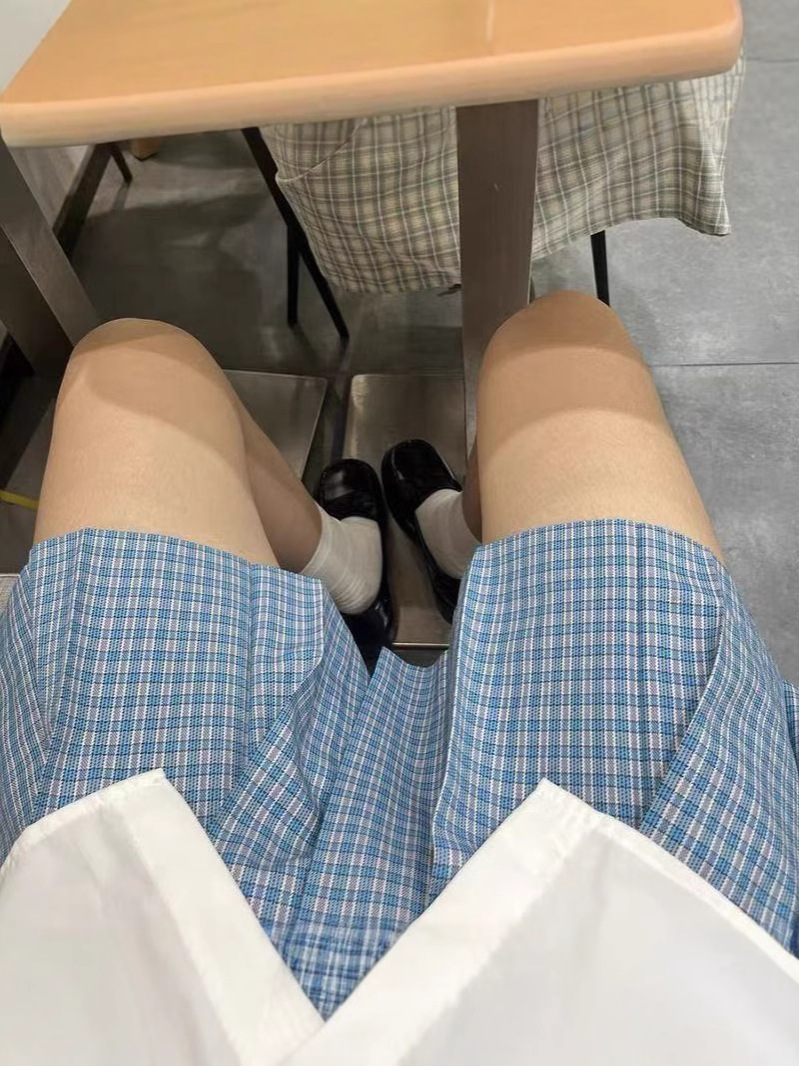 Свободная юбка JK, аквамариновая клетка, высокая талия, японская юбка для женщин