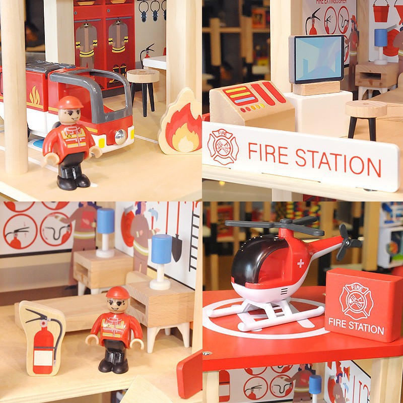Children's wooden simulation play house Villa toy house doll house fire station police station parking lot birthday gift