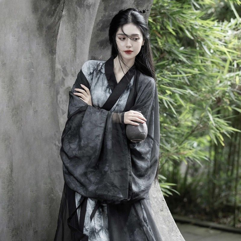 Black Hanfu Adult Martial Arts Female Style Fairy Style Wei Jin Style Super Fairy Cool Feeling Elegant Antique Style suit Women's Spring
