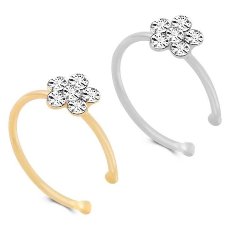 wish explosion nose ring nose cross-border hot selling puncture jewelry copper silver jewelry flower C- type Rhinestone ring