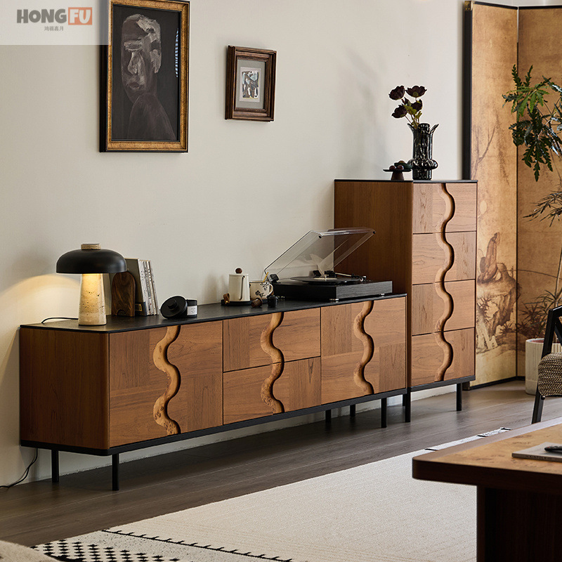 Medieval Solid Wood Teak Tv Cabinet French Living Room High Style Song Style Aesthetic Small Apartment Living Room Video Cabinet Combination Cabinet