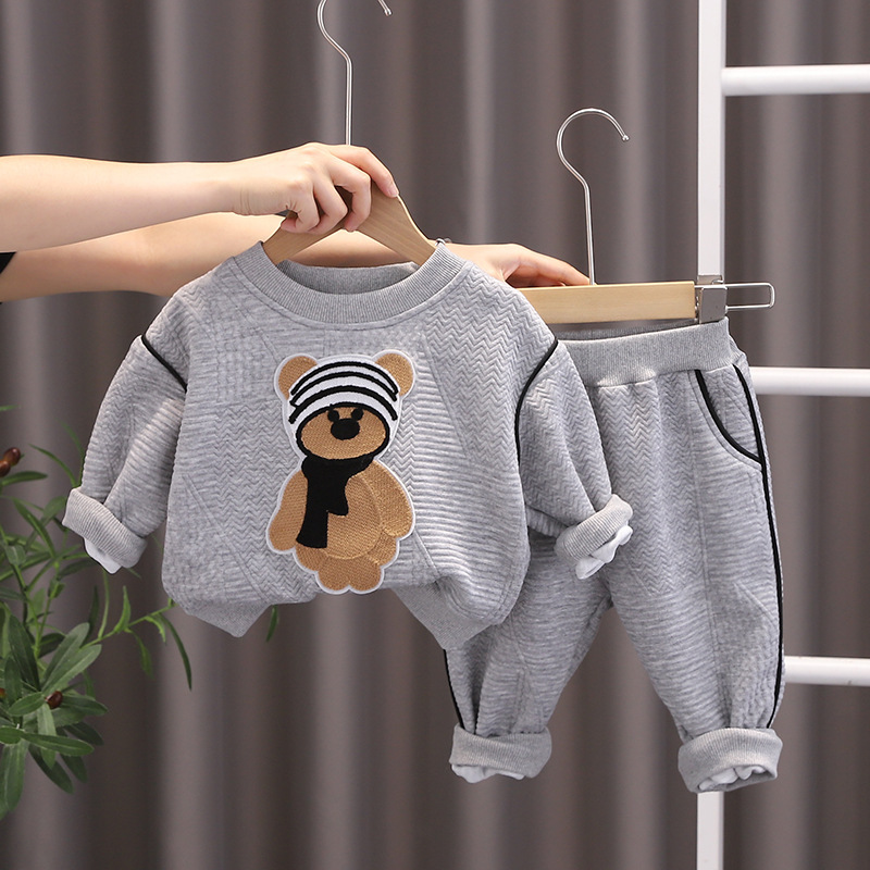 2025 New Kidsren's Suit Baby Air Cotton Spring & Fall Cartoon Long-Sleeved Sweatshirt Korean Style Casual Suit