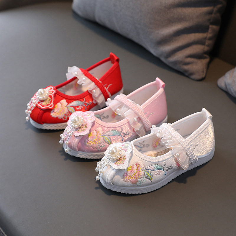 Вышитые туфли династии Хань, этнические туфли для девочек, туфли для выступлений, ручные тканевые туфли для детей, туфли в древнем стиле