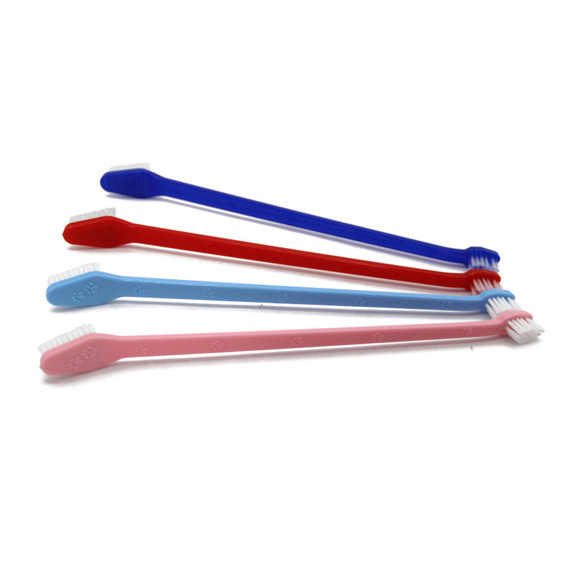Pet double-headed toothbrush dog cat oral cleaning dog toothbrush dog nylon wire cat toothbrush pet supplies wholesale