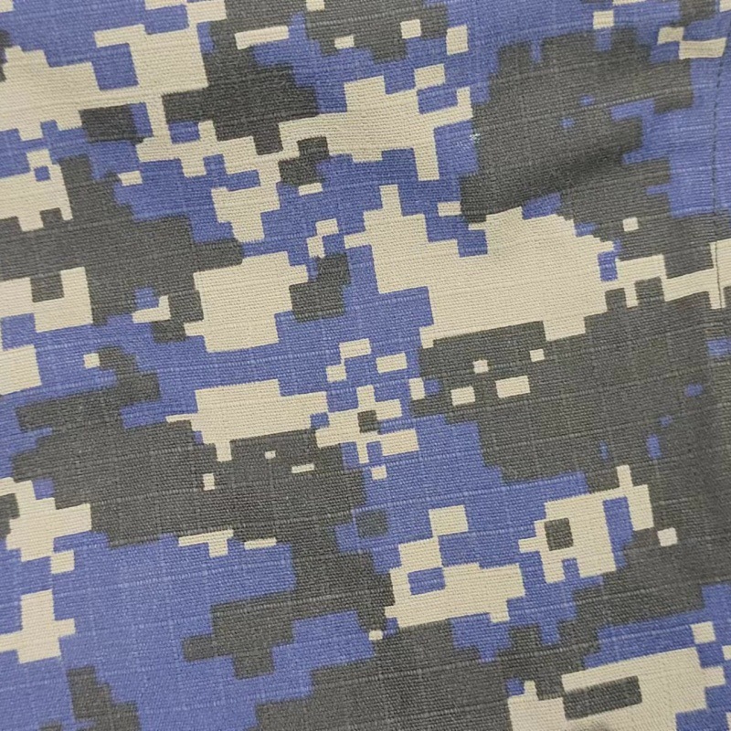 Factory wholesale camouflage fabric polyester cotton plaid printed cloth army green three-grain lattice TC6535 ruins FG clothing fabric
