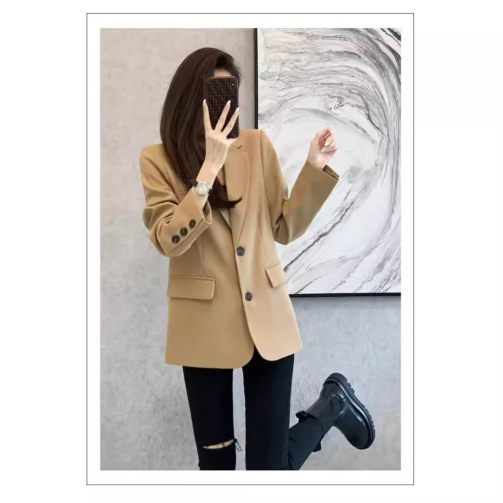 Suit Jacket for Women Spring 2025 New Elegant Korean Style Versatile Small Work Clothing Khaki Suit Top for Women