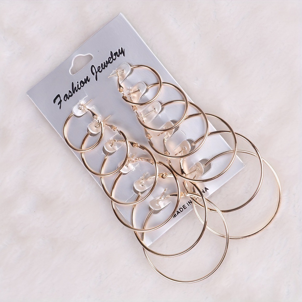 European and American cross-border black fashion 6 pairs European and American fashion classic all-match personality exaggerated metal circle earrings suit