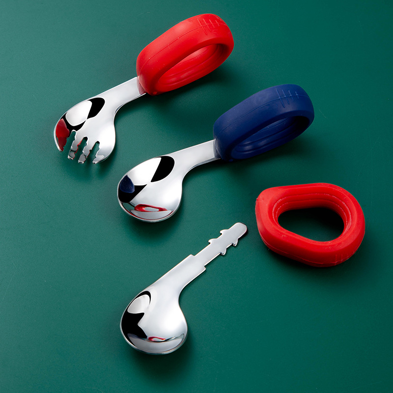 Children's Barb Elbow Fork and Spoon Semi-Finished Baby Food Spoon Curved Spoon Curved Fork Short Handle Hardware Head Insert Handle Silicone