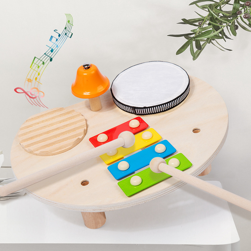 cpc children's multifunctional percussion instrument children's drum set music table percussion instrument wooden toy