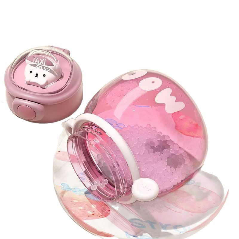 Large-Capacity Water Cup for Girls, High-Looking Portable Plastic Water Bottle, Large-Capacity Children's Cute Summer Water Cup with Straw