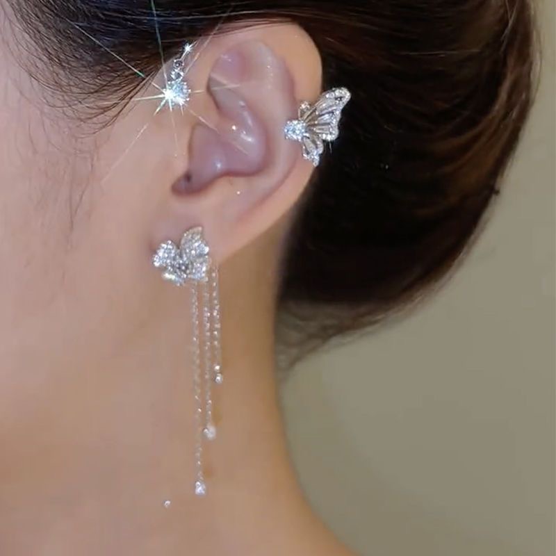Exquisite Butterfly Ear Hanging Super Fairy High-end Ins Style Ear Holes One-piece Ear Clip Light Luxury Women's Earrings