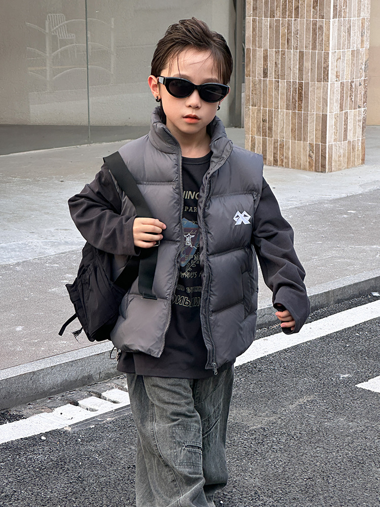 Children's Down Vest Autumn and Winter Korean Style Thickened Men's and Women's Children's Wear Outer Wear Vest for Middle and Big Children's Baby Western Style Waistcoat Trendy