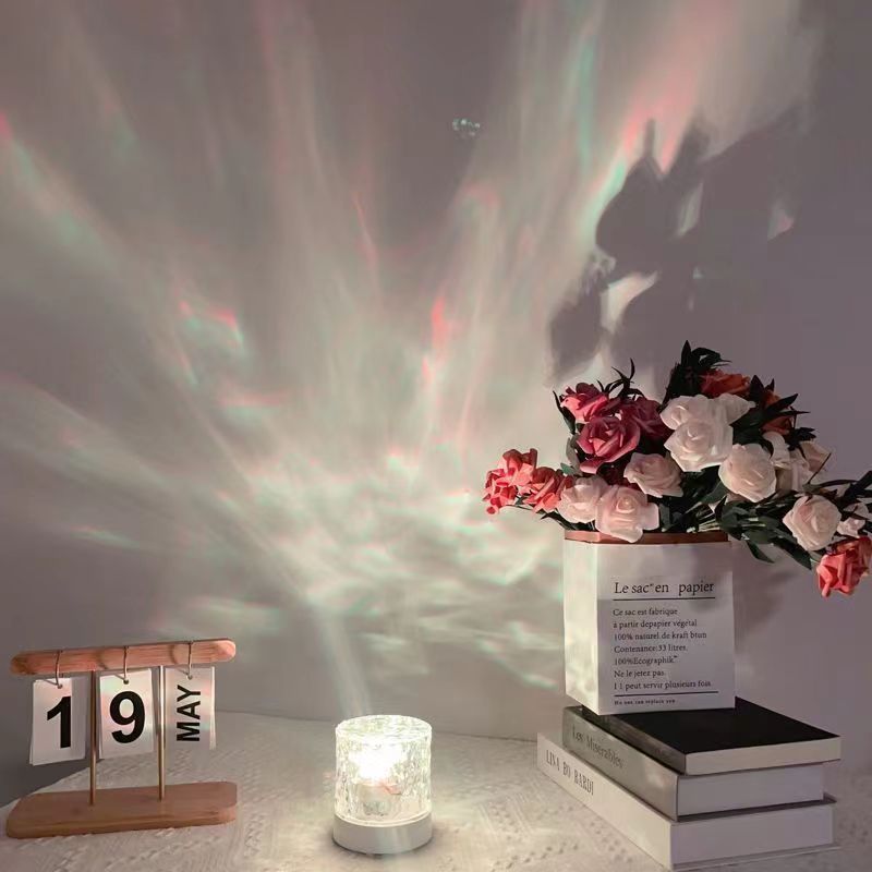 Cylindrical water ripple atmosphere lamp mood night light crystal rotating projection color bedroom bedside atmosphere small table lamp