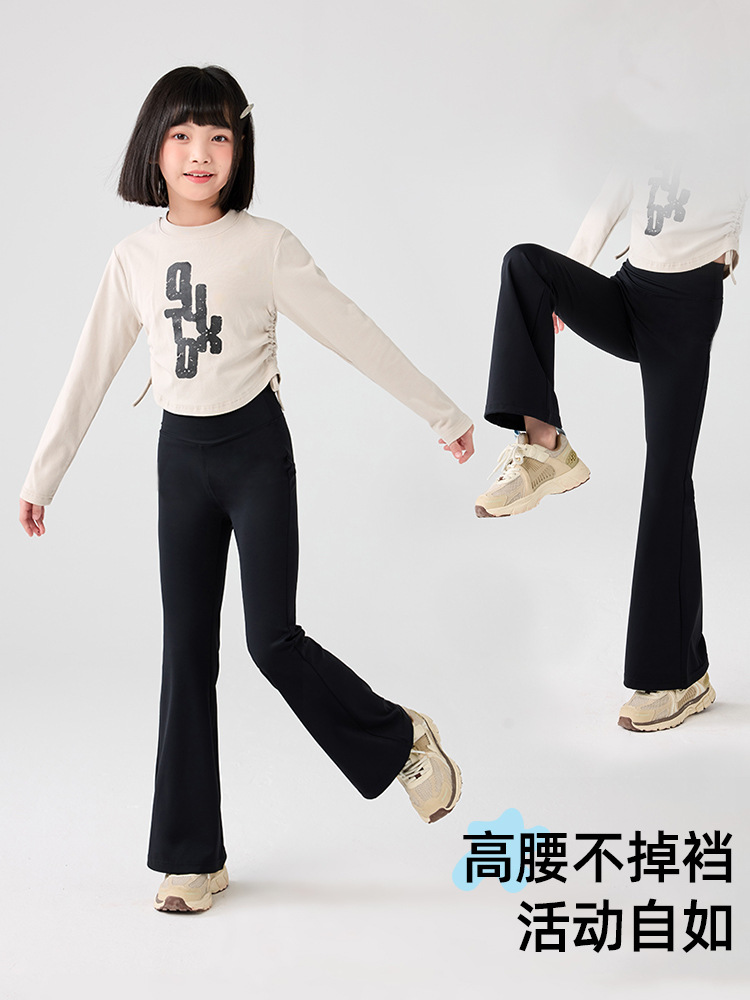 2025 Girls' Flare Pants Spring and Autumn New Children's High Waist Shark Pants Medium and Large Children's Summer Slightly Flared Barbie Leggings