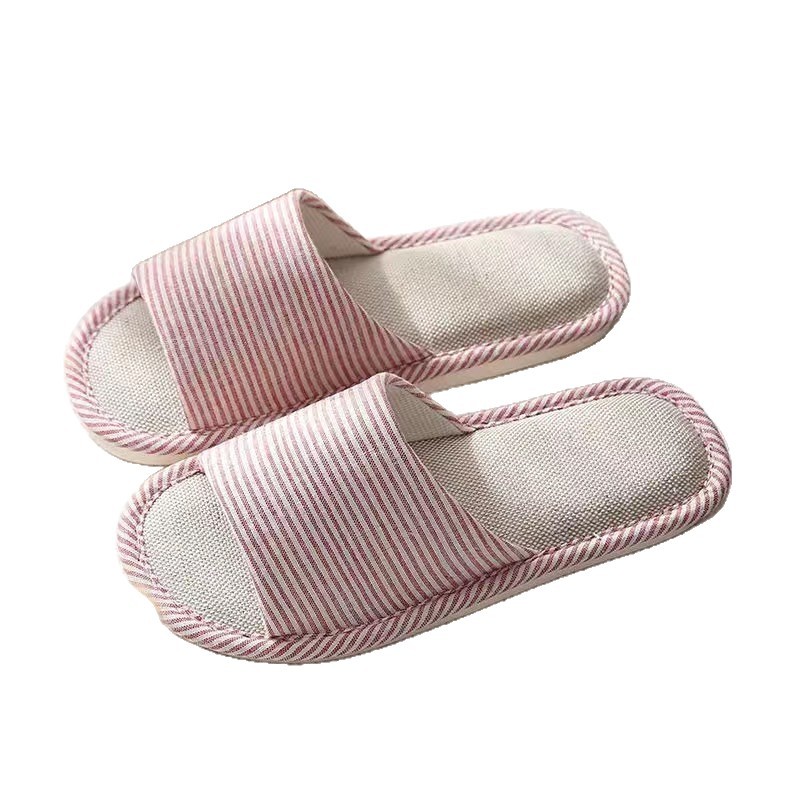 Four Seasons Linen Pinstripe Slippers Women's Home Indoor Floor Non-Slip Men's Pvc Home Couple Pastoral Manufacturer
