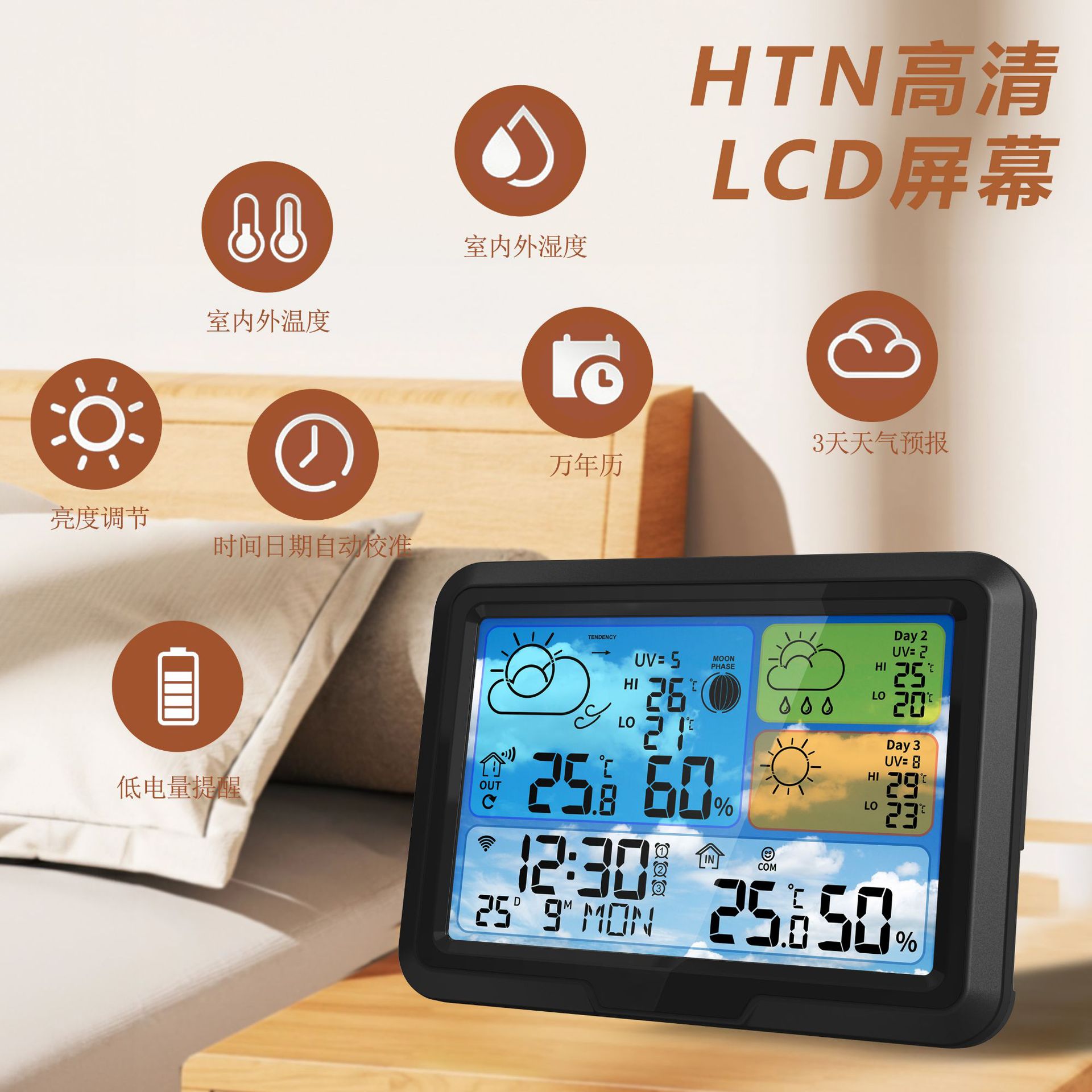 New Tuya Wifi Graffiti Weather Clock Indoor and Outdoor Temperature and Humidity Meter Wireless Transmission Multi-Functional Weather Station
