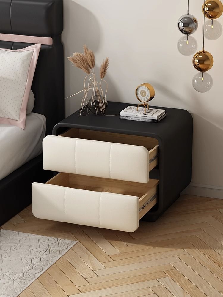 Soft-Packed Bedside Table Solid Wood Simple Bedside Table Cream Style Bedroom Storage Cabinet Children's Room Floor-Standing Storage Cabinet