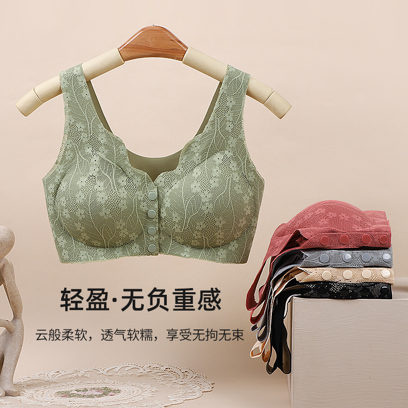 Southeast Asian Cross-Border Intimates, Middle-Aged and Elderly Women's Bra, Seamless Front-Button Vest Style Thin Large Size Bra