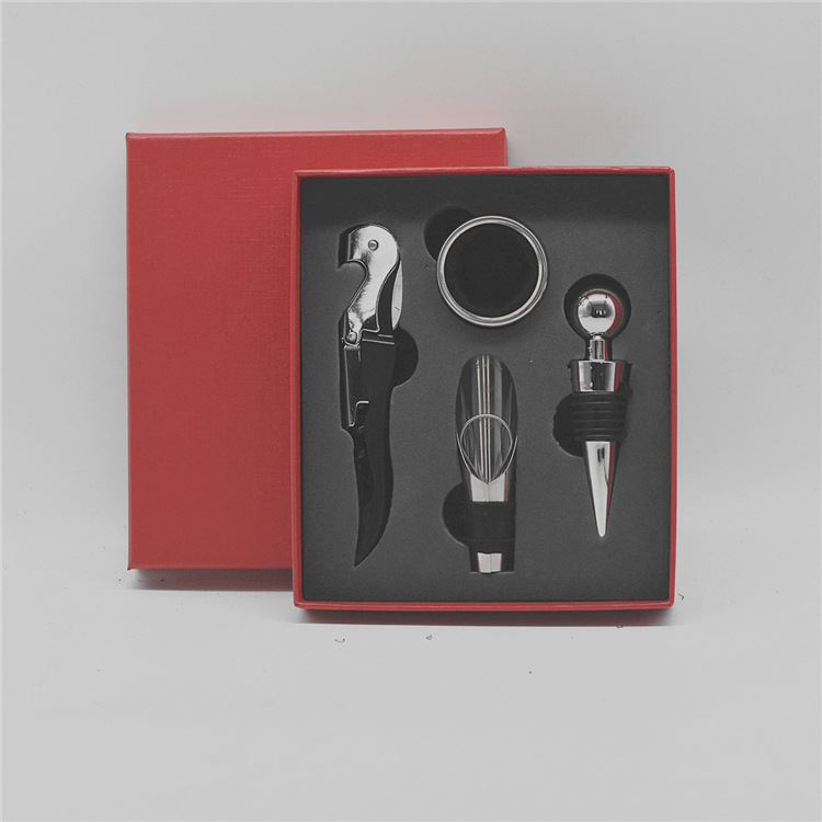 Red Wine Bottle Opener Set Wine Gift Box Four-piece Set Stainless Steel Vacuum Plug Pour Gift Box Spot Supply