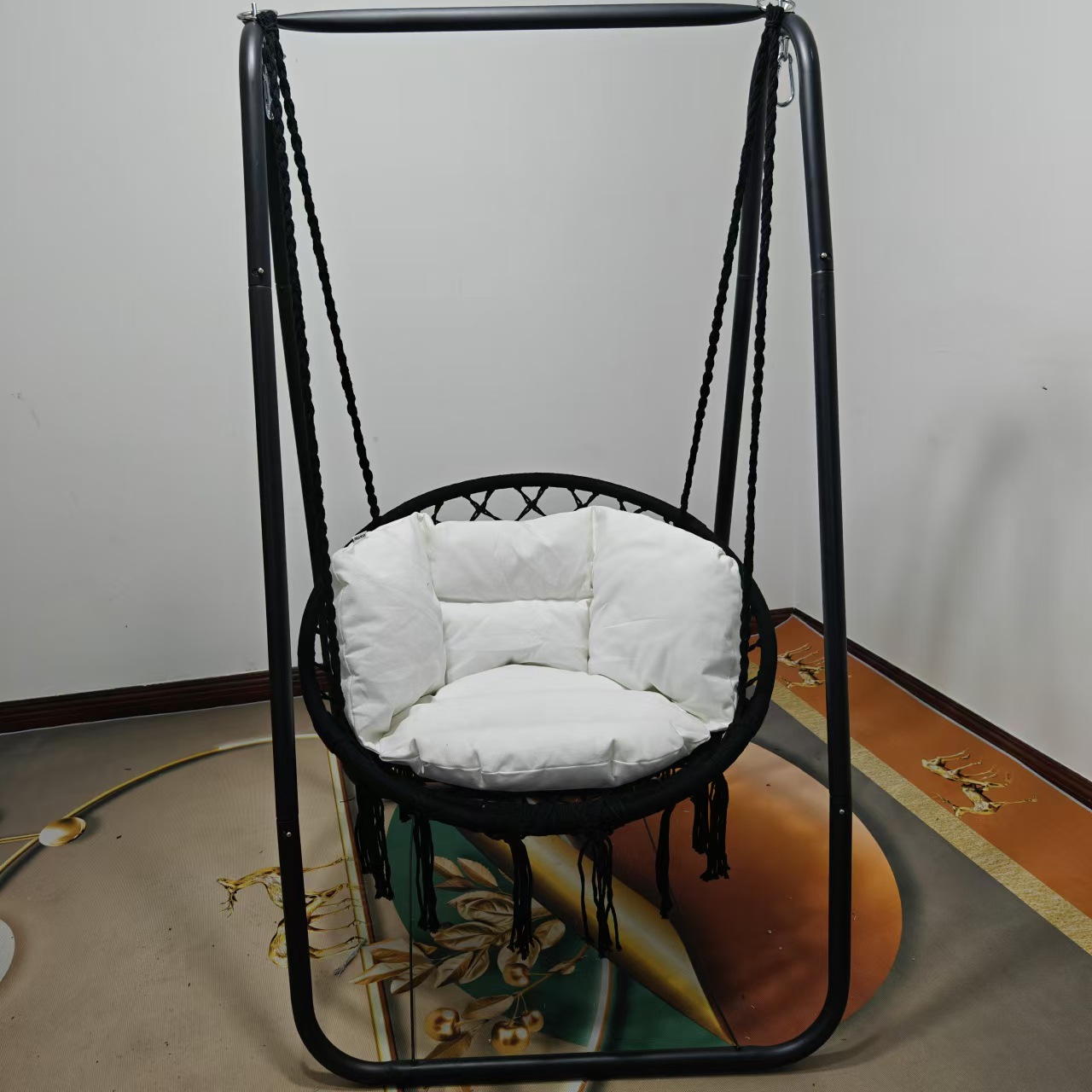 Hanging Basket Hanging Chair Indoor Single Person Household Balcony Swing Net Basket Cotton Rope Woven Rattan Chair Tassel Swing Lazy Chair