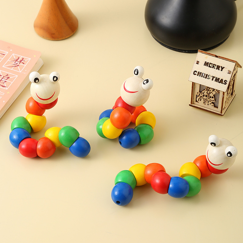 Wooden Twist Worm Simulation Varied Caterpillar Wood Rainbow Building Blocks Amoeba Children's Educational Toys Wholesale
