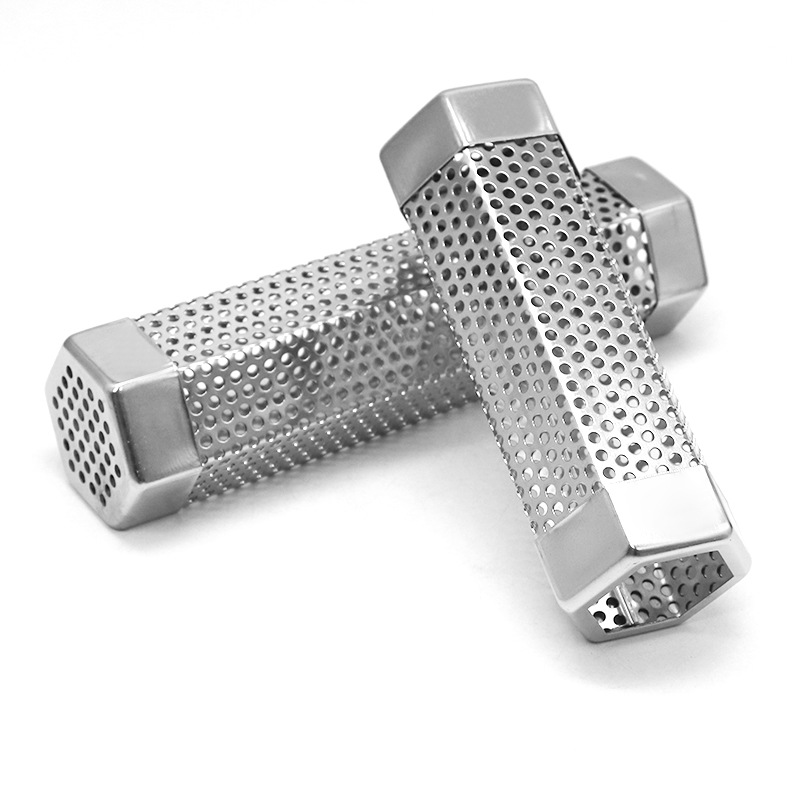 Factory Direct Supply 430 Stainless Steel Smoke Pipe Fruit Wood Smoke Meat Smoker Mesh Pipe Hexagonal Barbecue Smoker for Grilling