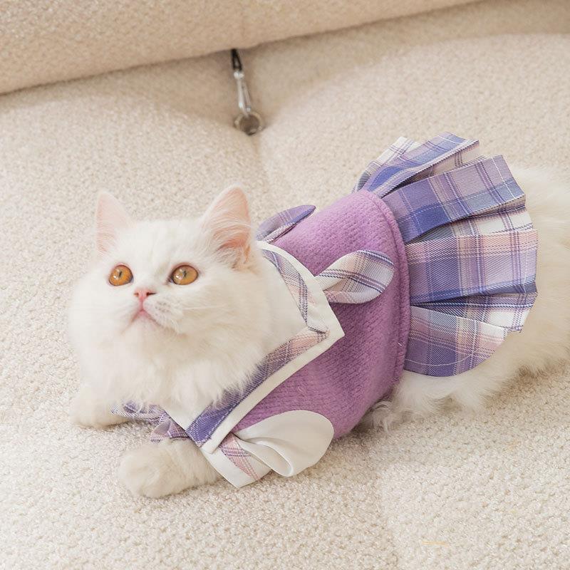 New autumn and winter warm cat JK College sweet style puppy dress pet two-legged skirt dog clothes