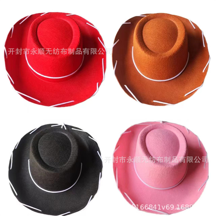 Фабричная оптовая продажа, коричневая веревочная ковбойская шляпа, большая шляпа, шляпа для выступлений, нетканая шляпа с красной веревкой