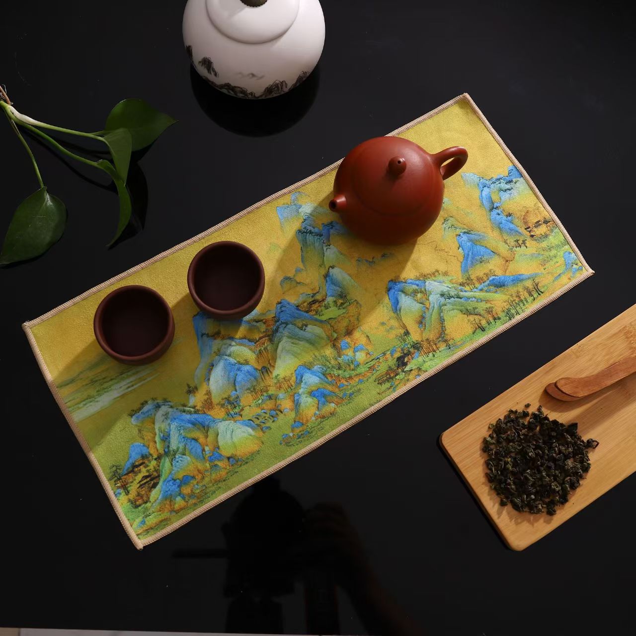 Suede Tea Towel Tea Cloth Tea Table Towel Rag Light Luxury Chinese Style Painted Trendy Antique Absorbent Pot Towel Tea Mat