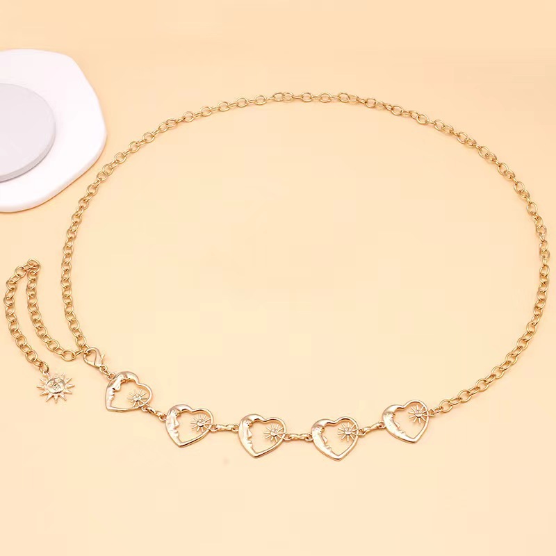 Cross-Border Retro Metal Waist Chain Female Love Sun Moon Decoration Waist Slimming Look Accessories Skirt Pants Body Chain