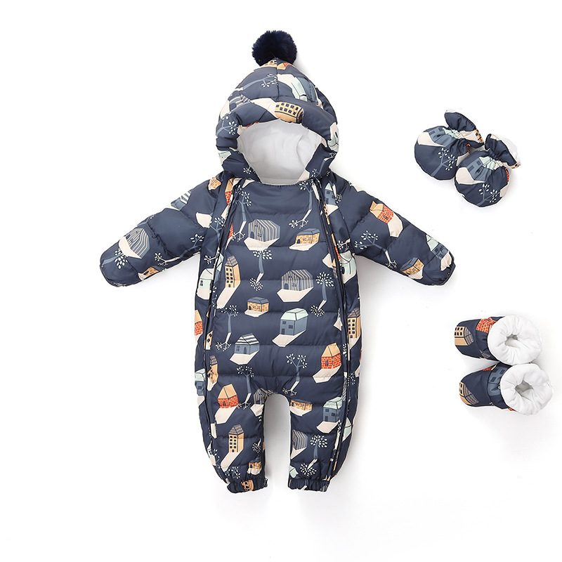 Baby down Jacket Jumpsuit Newborn Thickeneded Outing Clothes Male and Female Baby Fleece-Lined Cartoon Romper Winter