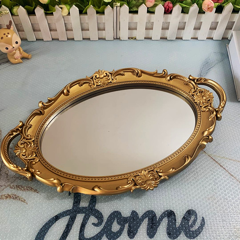 Factory Supply Fruit Mirror Tray Brush Gold Jewelry Perfume Cosmetic Jewelry Storage Tray Cross Border