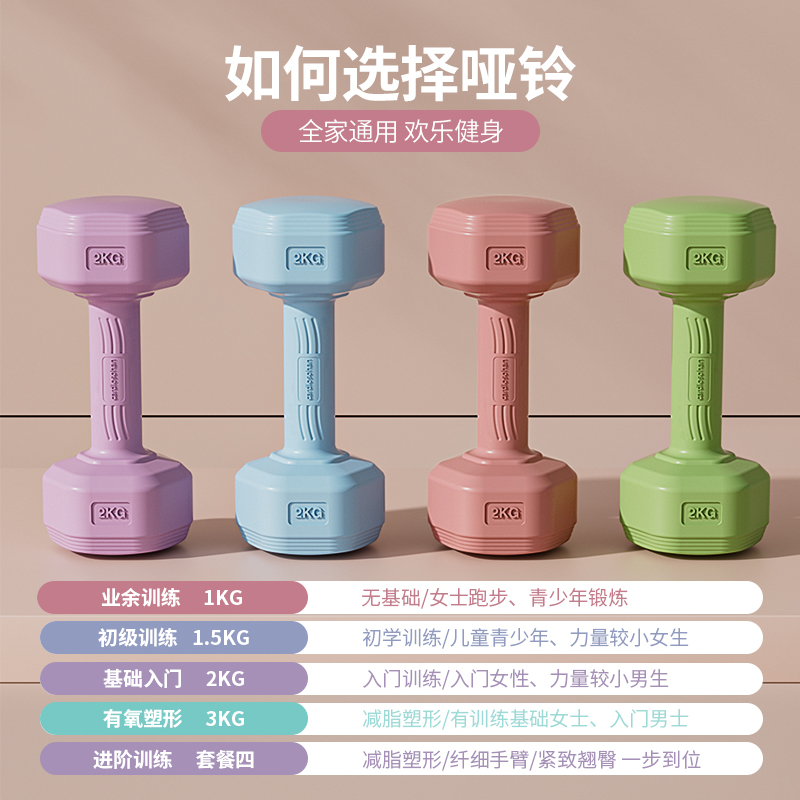 Women's Dumbbell Fitness Equipment Household Thin Belly Barbell Kettlebell Children Adolescent Female Small Dumbbell 2KG Pair