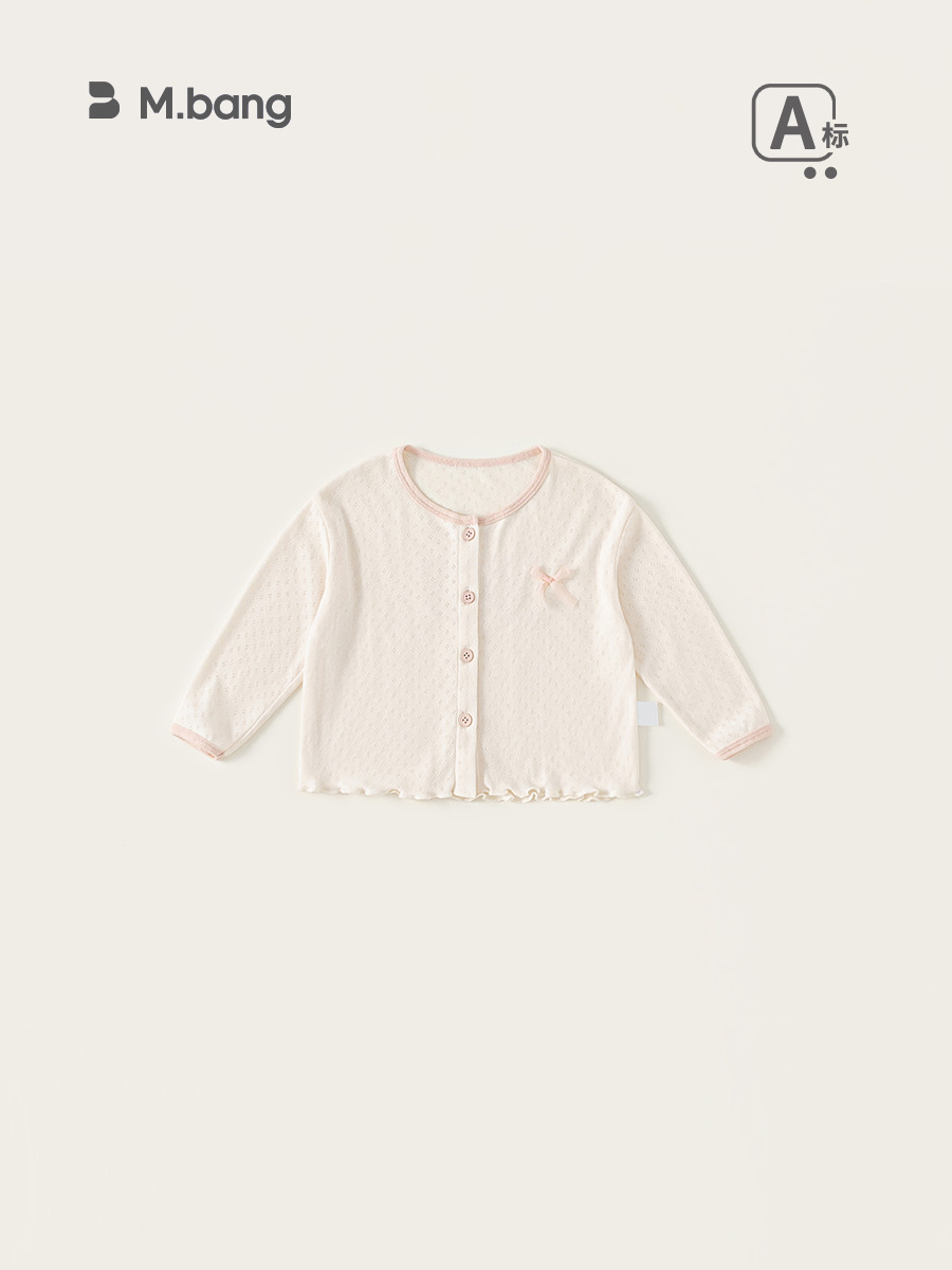 Bong Selected Baby's Summer Round Neck Top Girl's Long Sleeve Cardigan with Ear Edge for Baby Girl Sweet Bow Knitted Sweater