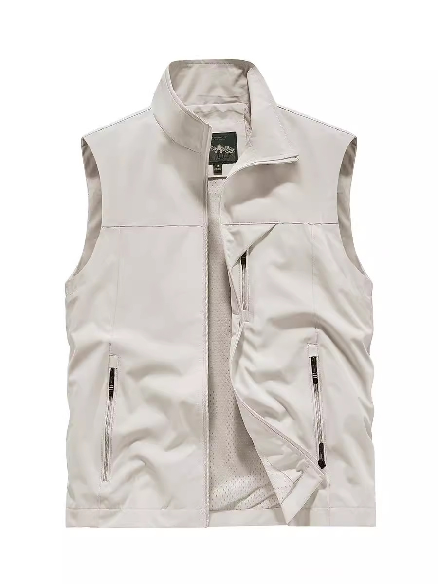 Мужская жилетка с воротником-стойкой, быстросохнущая, сетчатая, для весны и лета, повседневная, с множеством карманов, для работы, для outdoor-фотографии и рыбалки