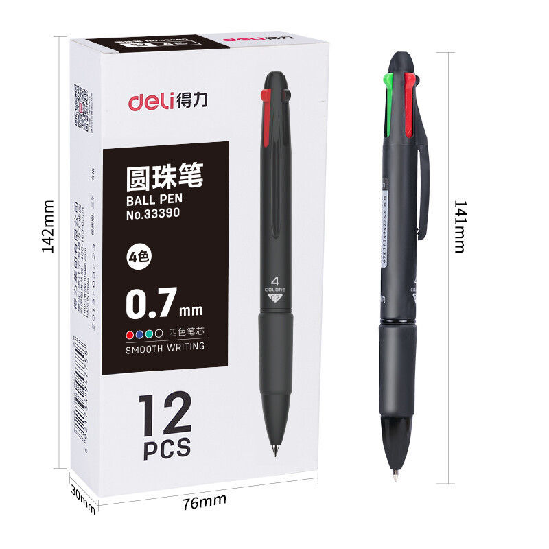 Deli 33390 ballpoint pen four-color push ball pen oil pen 4 color core student marking writing pen wholesale