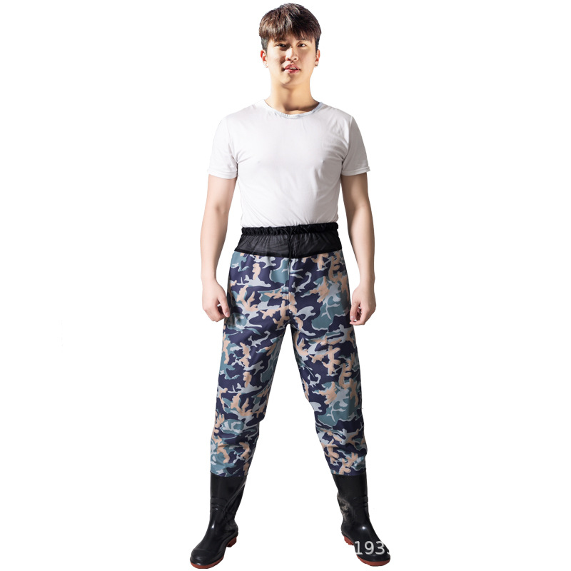 Waist-fitting water pants half-body thickened ultra-light waterproof clothes rain pants fishing water fork pants breathable Men's One-piece rain boots