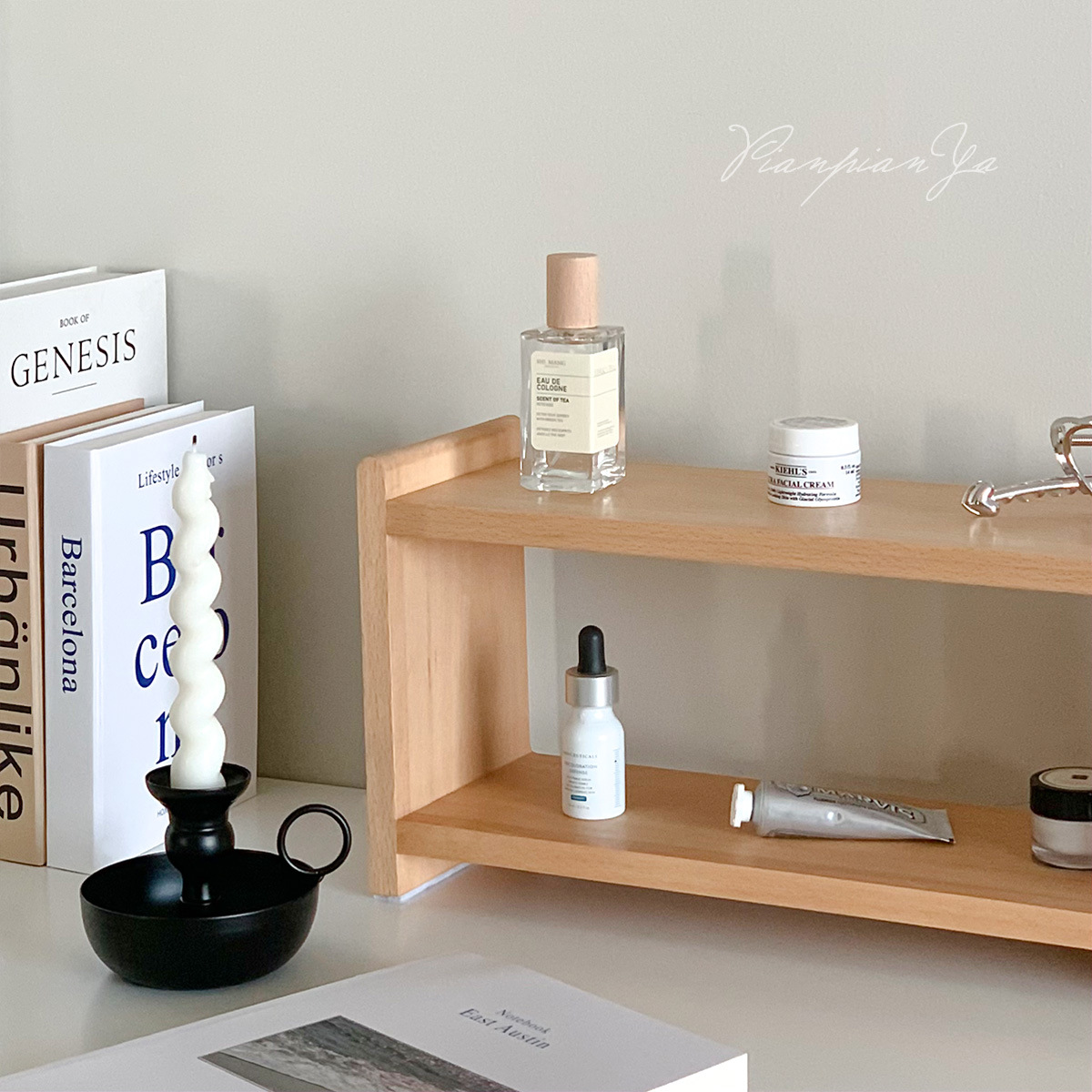 Solid wood storage rack double-layer cherry Beech desktop tea set Cup storage rack office desk organizing rack