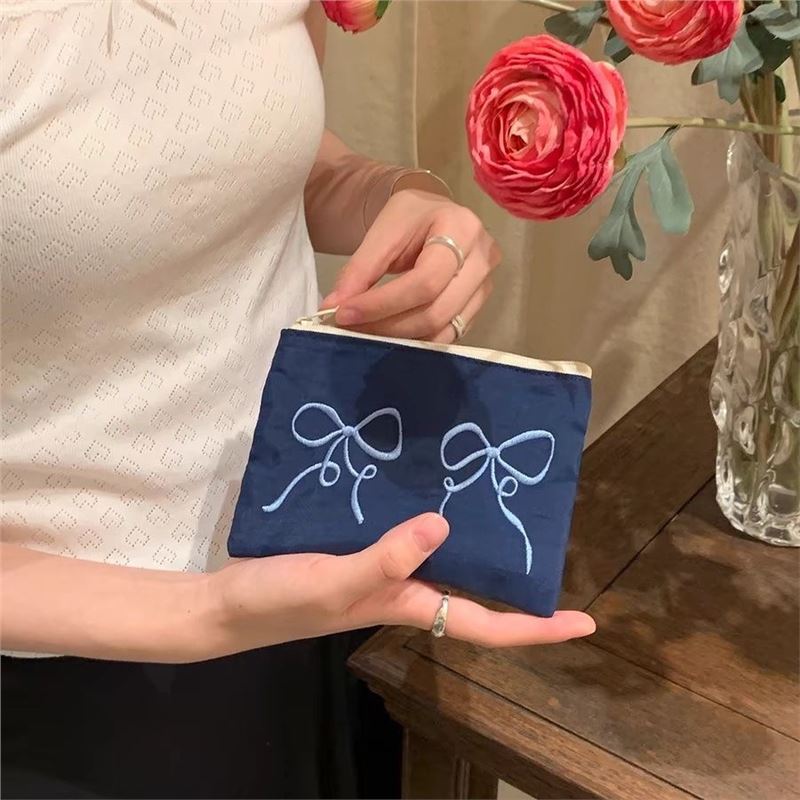 Original Bow Silver Coin Card Holder Id Lipstick Earphone Design Wallet Women's Storage Bag