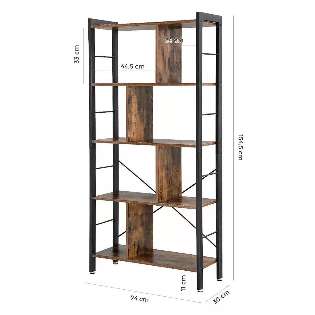 Cross-Border Customized Retro 4-Layer Creative Bookshelf Steel-Wood Storage Rack Multi-Functional Storage Rack Flower Rack Bookcase Floor-Standing