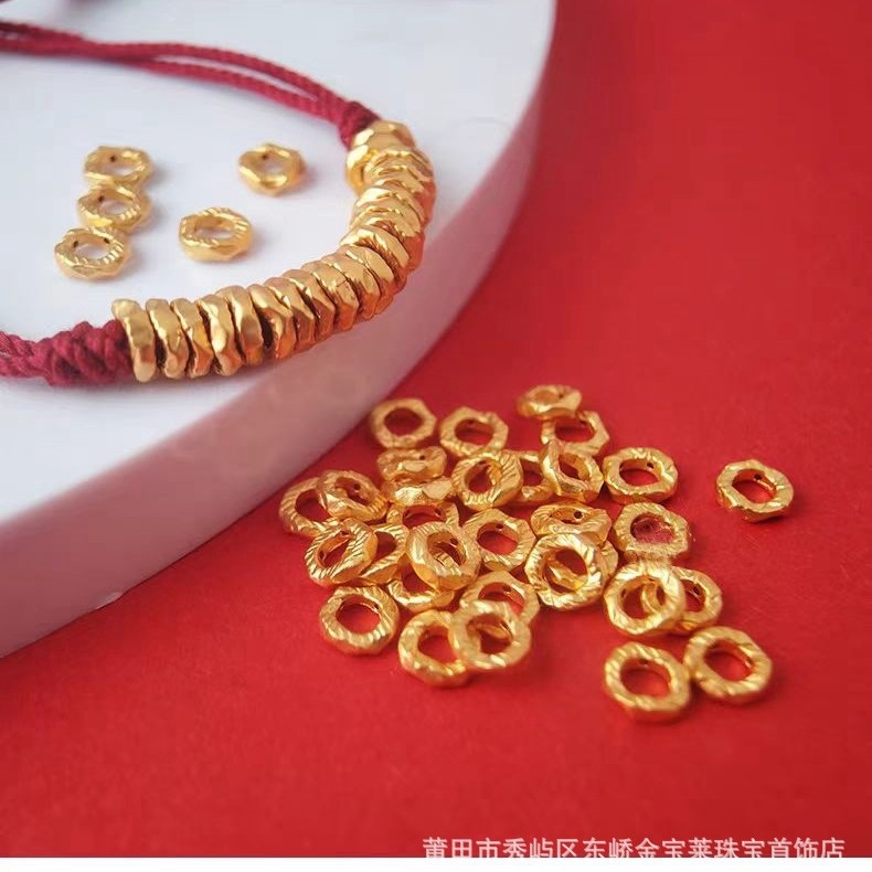 Hard Gold 5D Hollow Coiled Gold Circle Women's Pure Gold 999 Hammer Pattern Separator Gold Bracelet DIY Lucky Money String Bracelet